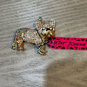Betsey Johnson Multicolor Rhinestone Bulldog Pin